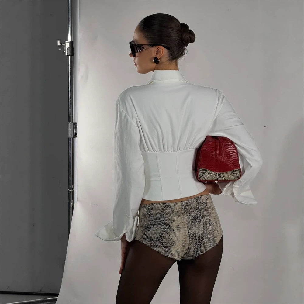Women Tailored Corset Bustier with Integrated Blouse and Front Closure Chichicherry