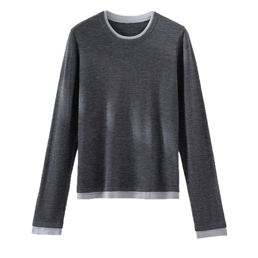 Women Fine Round Neck Sweater made of Merino Mix with Contrast Cuffs Chichicherry