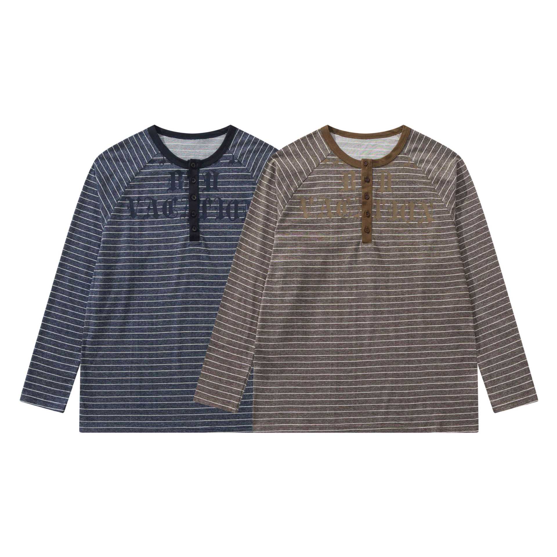 Men's Long Sleeve Henley with Raglan Sleeves and Button Placket Chichicherry