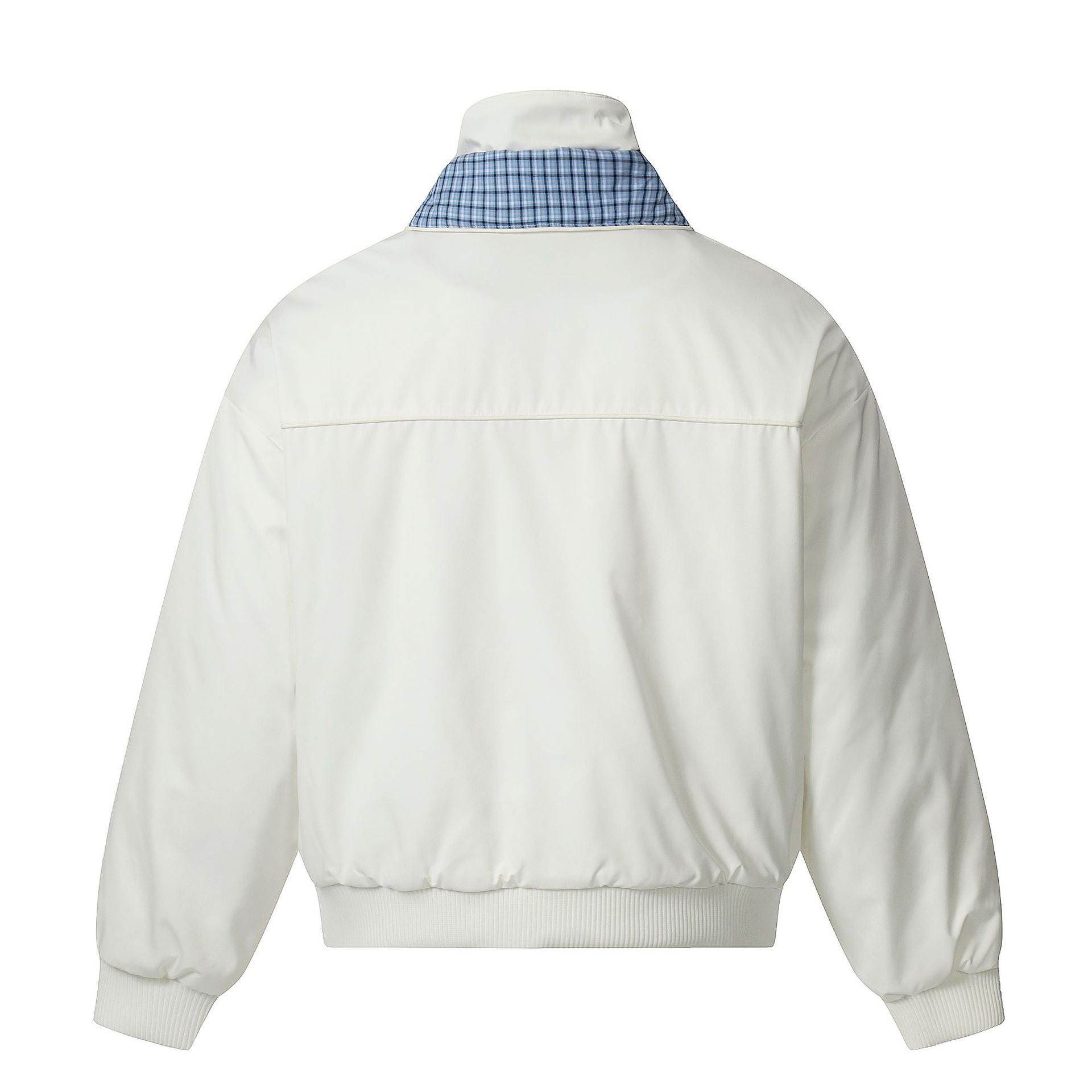 Unisex short jacket with high double collar and checked inner lining Chichicherry