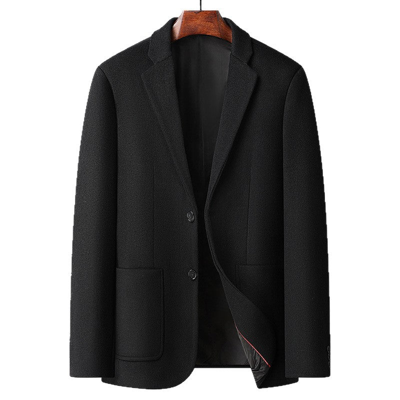 Men's Single-Breasted Wool Blend Jacket with Patch Pockets and Light Thermal Lining Chichicherry