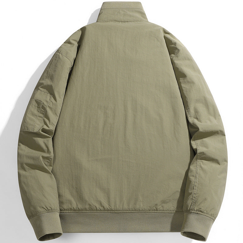 Men's Utility Flight Jacket with Teddy Lining, Stand Collar and Sleeve Pocket Chichicherry