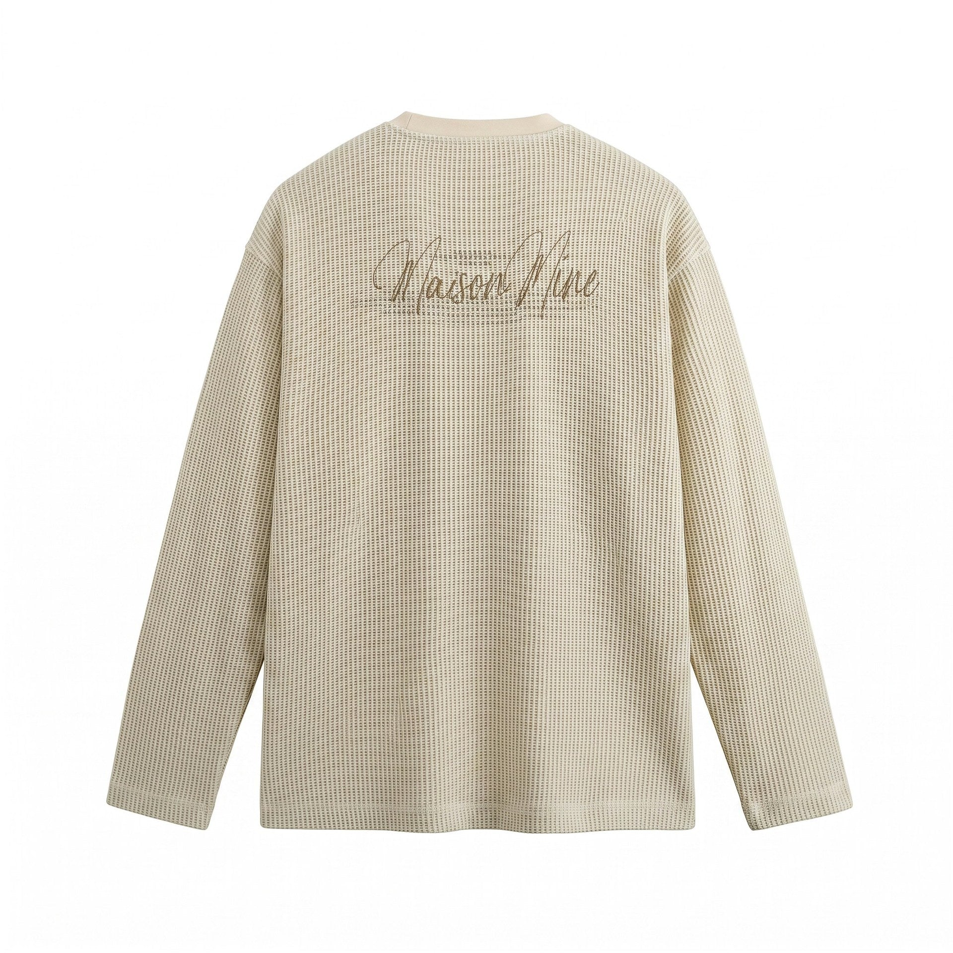 Men's Waffle Knit Henley with Stand Collar and Triple Button Placket Chichicherry