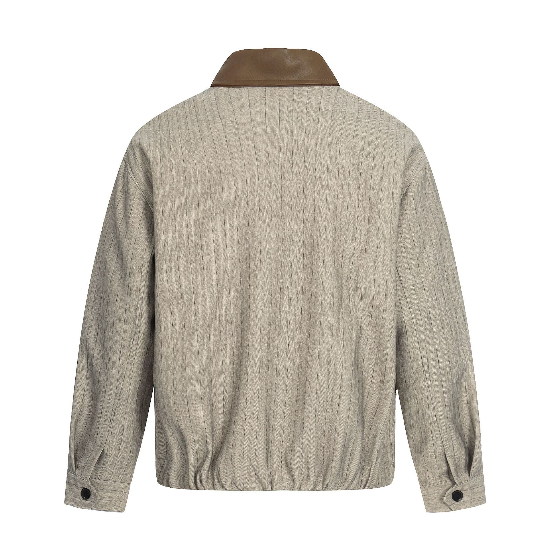 Men's Short Boxy Blouson Jacket in Linen Look with Leather Collar Chichicherry