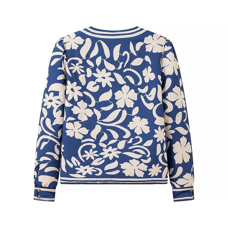 Women Open Blazer Jacket with Floral Allover Print, Round Neckline and Feminine Fit Chichicherry