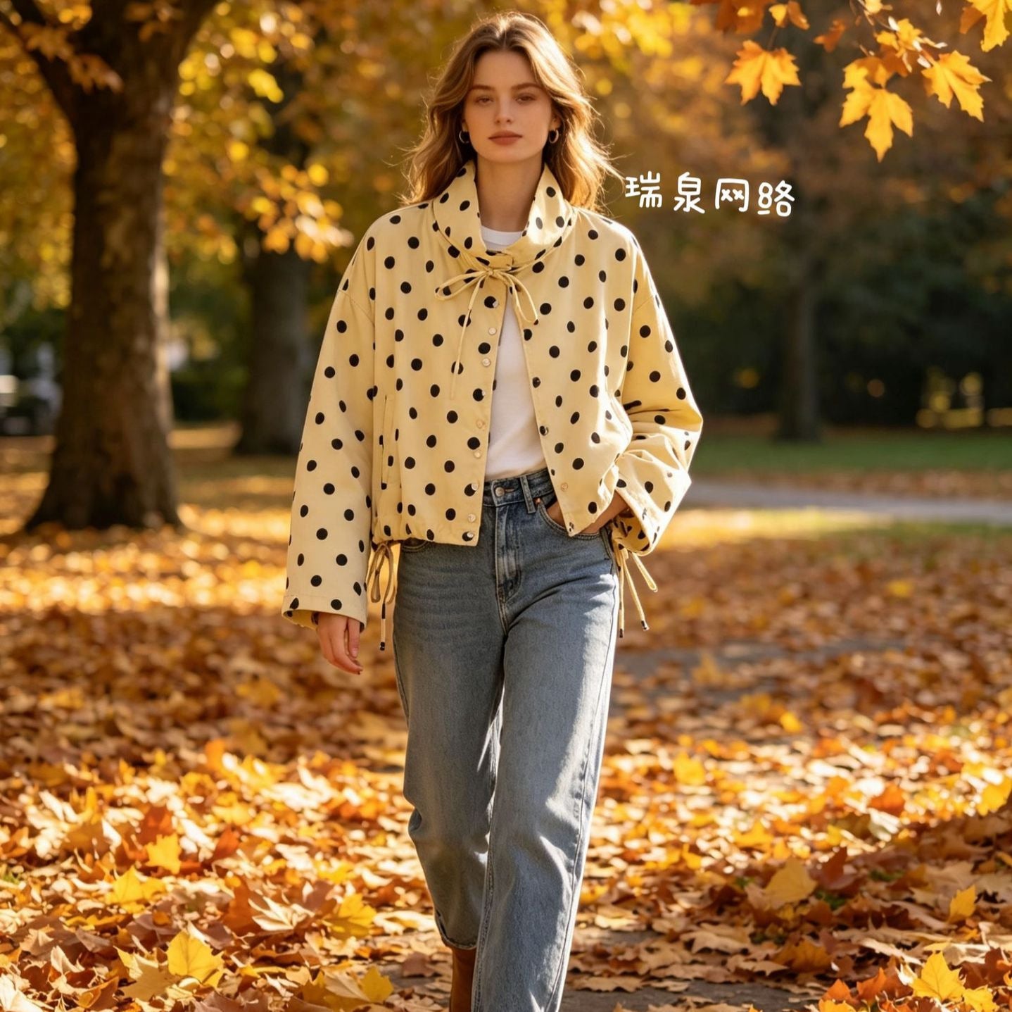 Women's Light Blouse with Polka Dot, Feminine Puff Sleeve and Full Button Placket Chichicherry