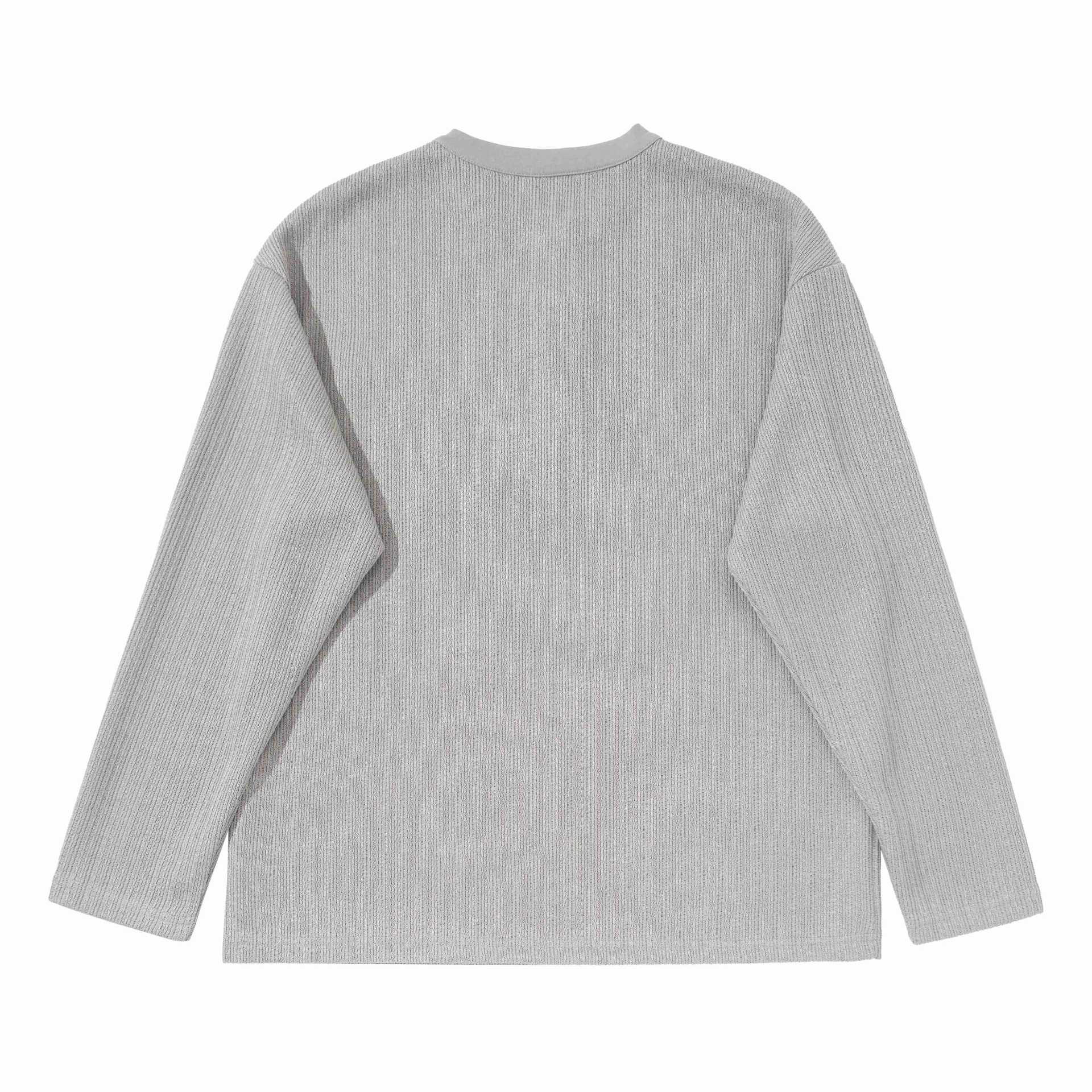 Unisex Structured Waffle Henley Shirt with Straight Hem and Oversized Silhouette Chichicherry
