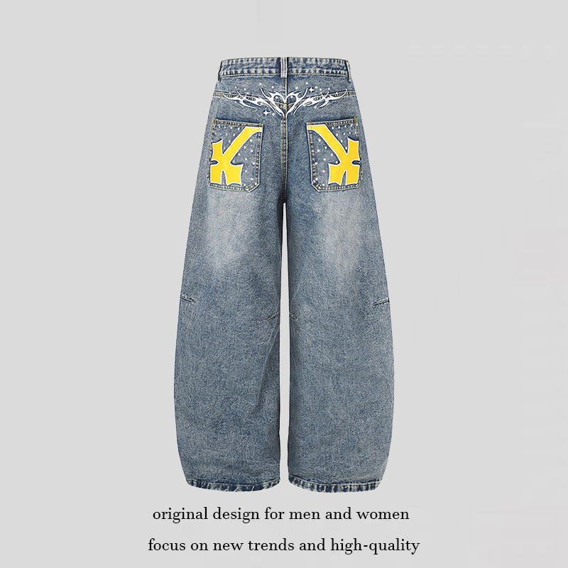 Women's Extra Wide High-Waist Palazzo Jeans with Embellished Back Pockets Chichicherry