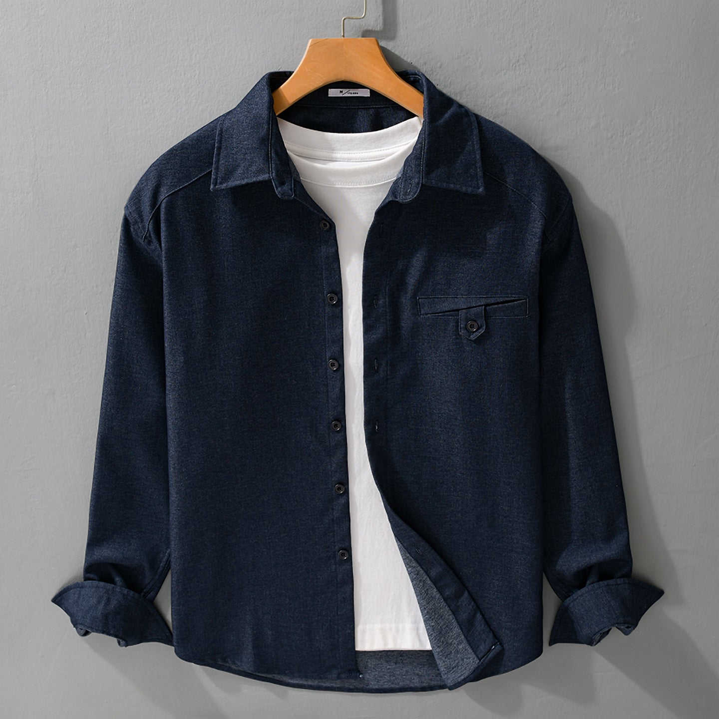Men's Soft Denim Overshirt with Flap Pocket and Loose Fit Chichicherry