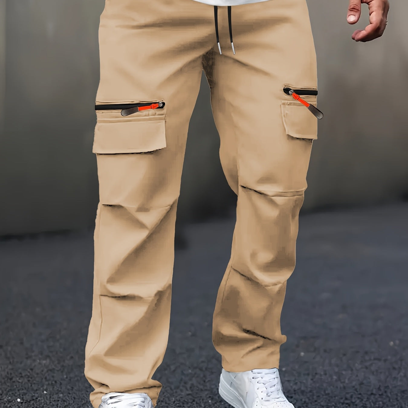 Men's Technical Cargo Jogging Pants with Zipper Pockets, Flap Pockets & Drawstring Waist Chichicherry
