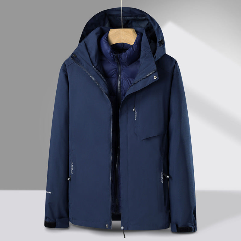 Men's three-piece transitional parka with removable quilted inner jacket and weatherproof softshell outer layer Chichicherry