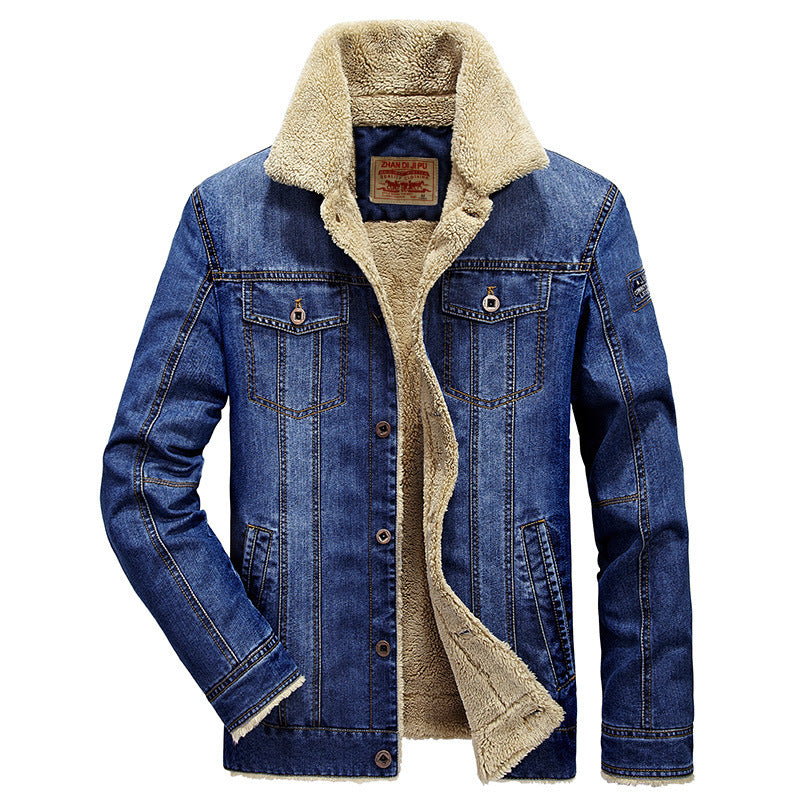 Men's Padded Denim Jacket with Sherpa Lining, Shirt Collar and Snap Front Chichicherry