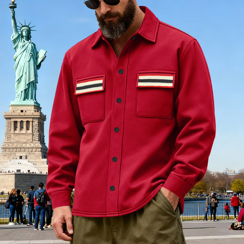 Men's overshirt jacket made of heavy cotton blend with chest pockets and contrast stripes Chichicherry