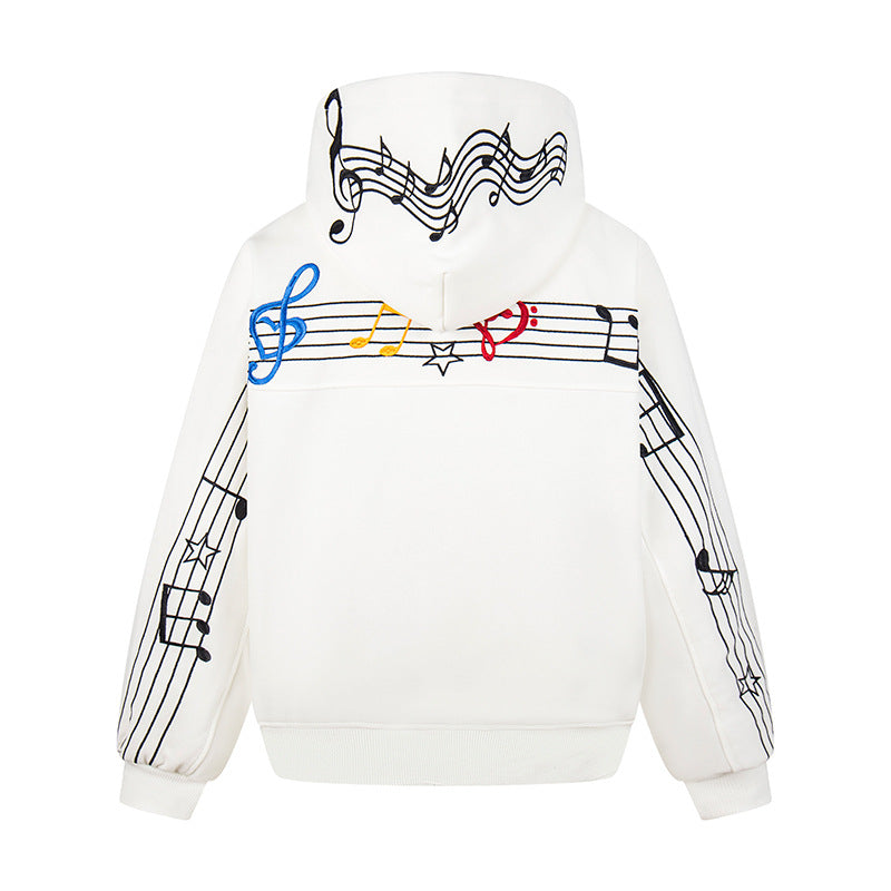 Women's Oversized Hoodie with Musical Notes Embroidery and Ribbed Hem Chichicherry