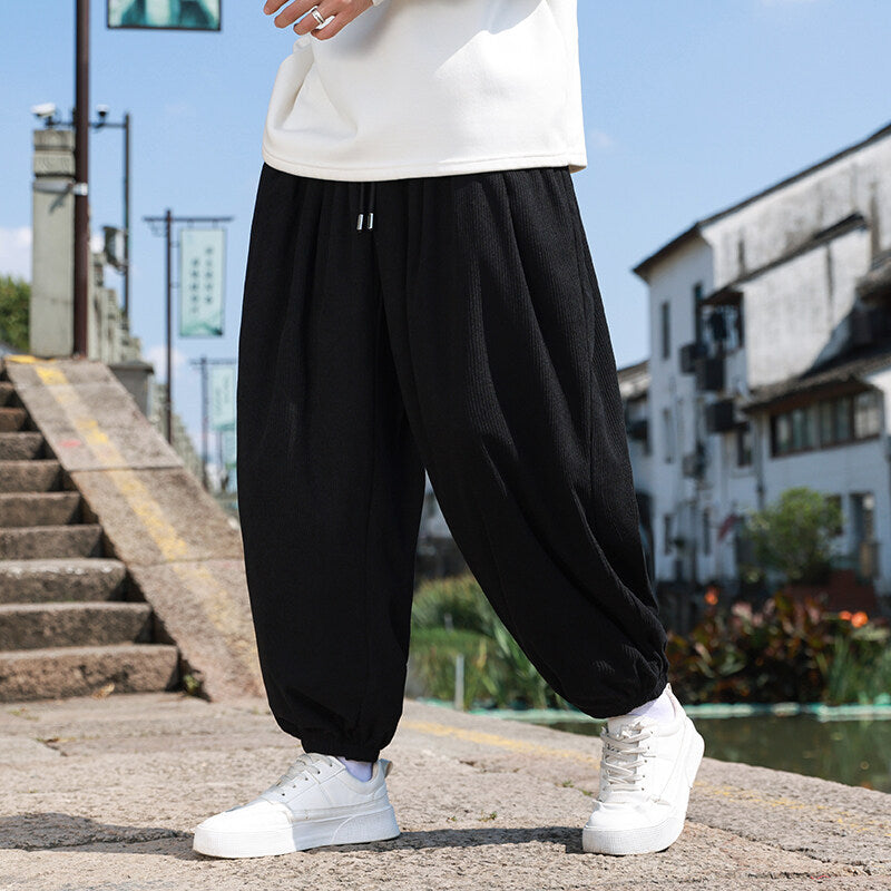 Men's Wide Cord Lounge Pants with Drawstring, Ribbed Cord Structure and Elastic Cuffs Chichicherry