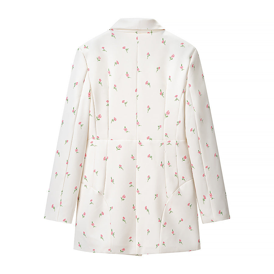 Women's Floral Longline Blazer Jacket with Shawl Collar and One-Button Closure Chichicherry