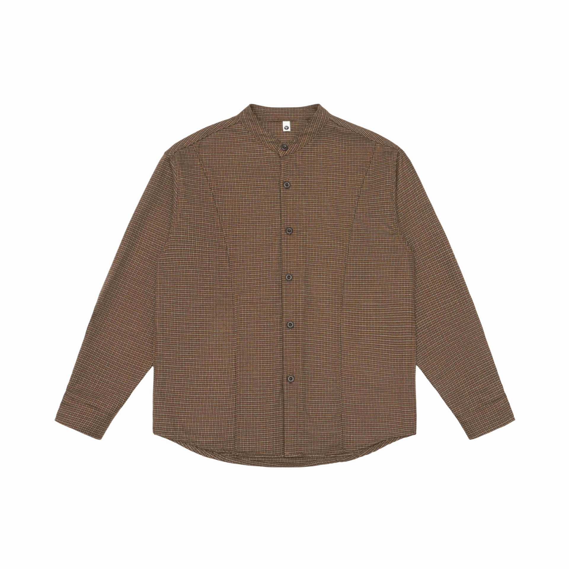 Unisex Oversized shirt jacket with stand-up collar, Glen check pattern and rounded hem Chichicherry