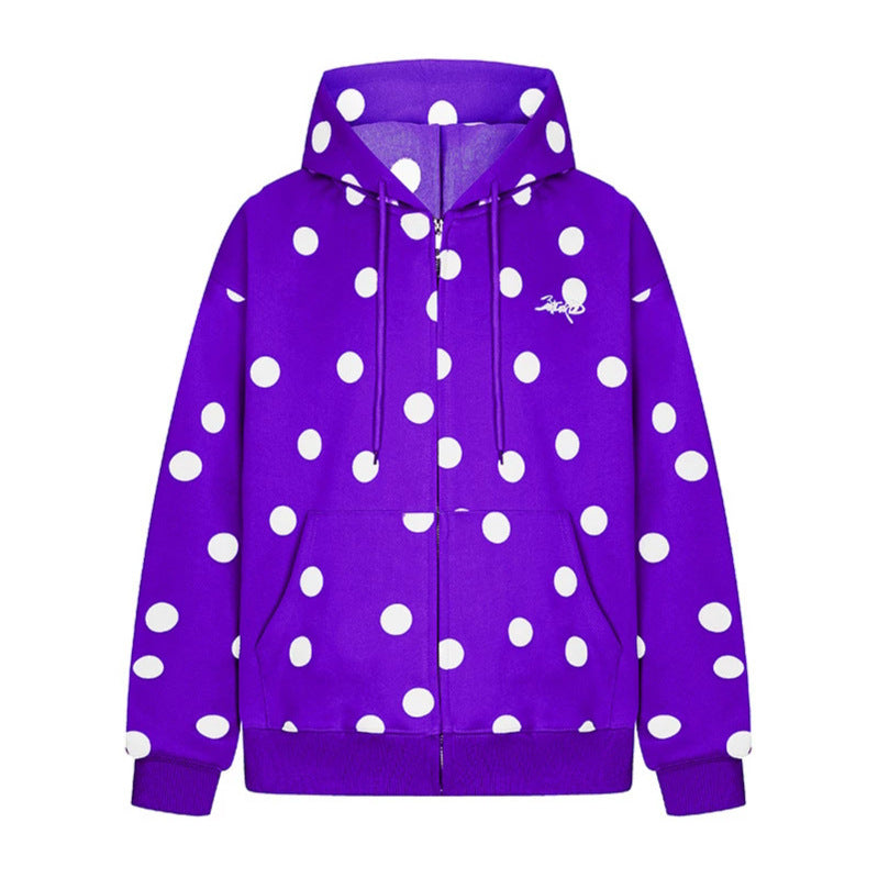 Women's hooded sweat jacket with full zip, oversized cut and polka dot print Chichicherry