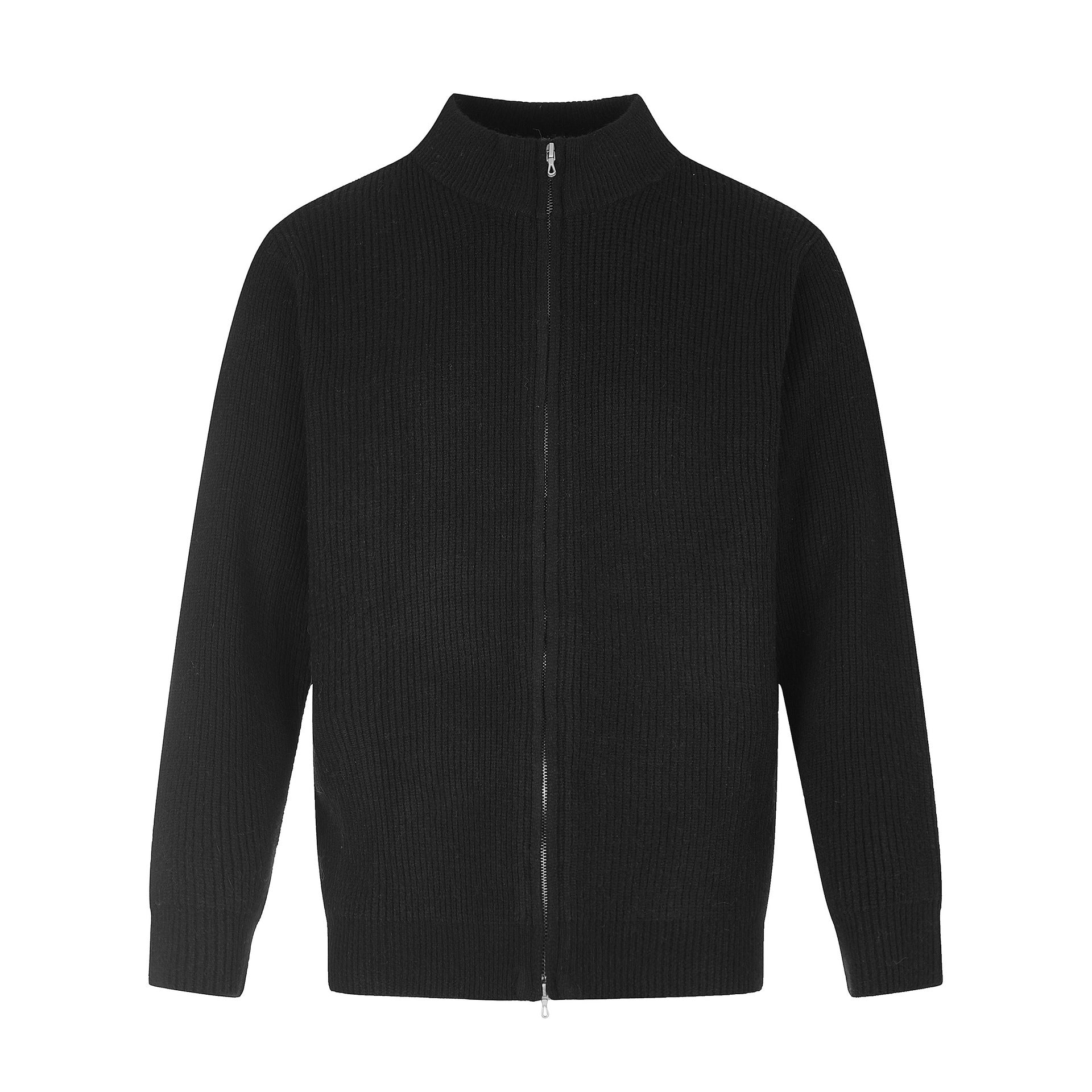 Unisex Ribbed Knit Cardigan with Stand-Up Collar, Two-Way Zipper and Ribbed Texture Chichicherry