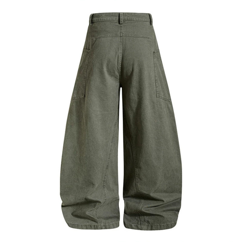 Women's High-Cut Balloon Cargo Pants with Wide Legs and Patch Pockets Chichicherry