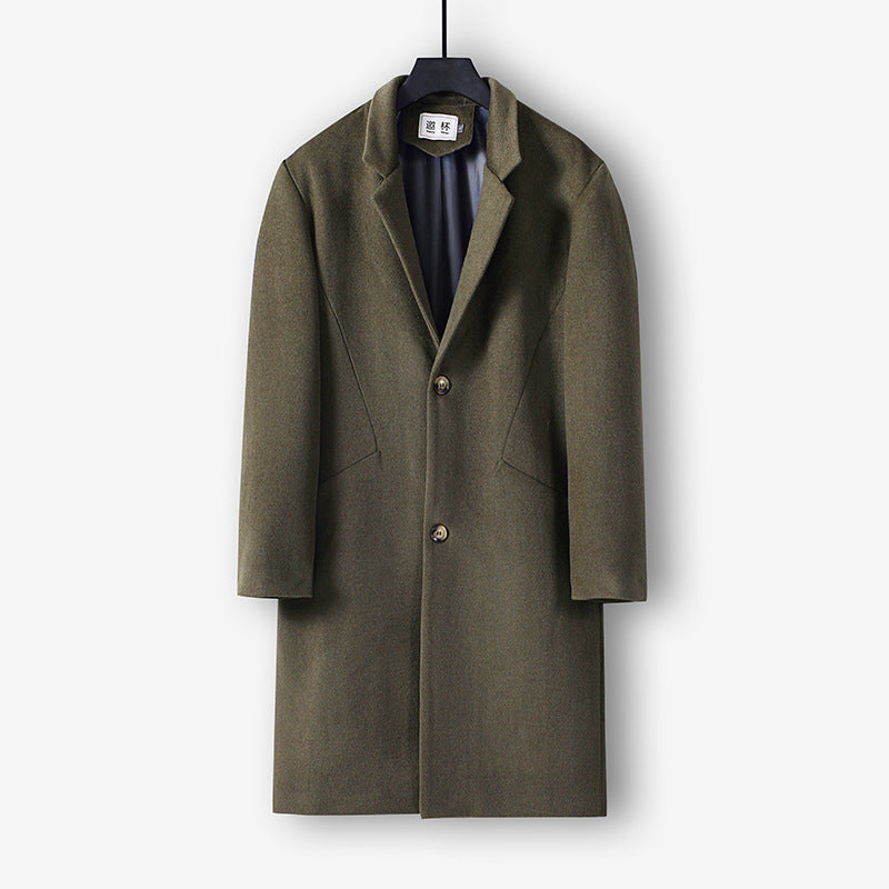 Men's mid-length single-breasted wool coat with narrow lapels and two buttons Chichicherry