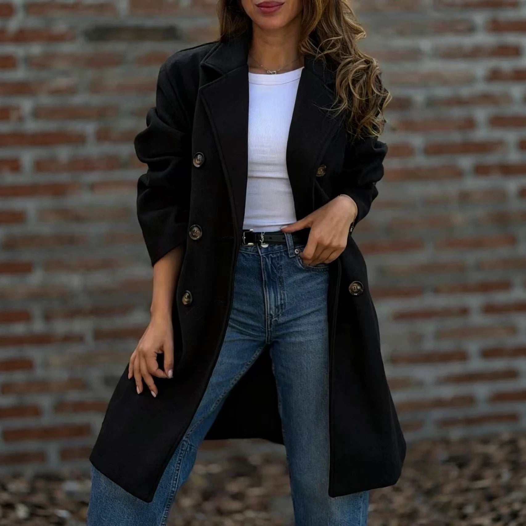 Women's mid-length double-breasted coat in a relaxed oversized fit with lapel collar Chichicherry