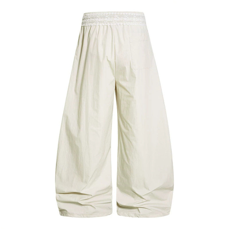 Women's Loose Palazzo Lounge Pants with Elastic Comfort Waistband, Contrast Stripes and Lace Drawstring