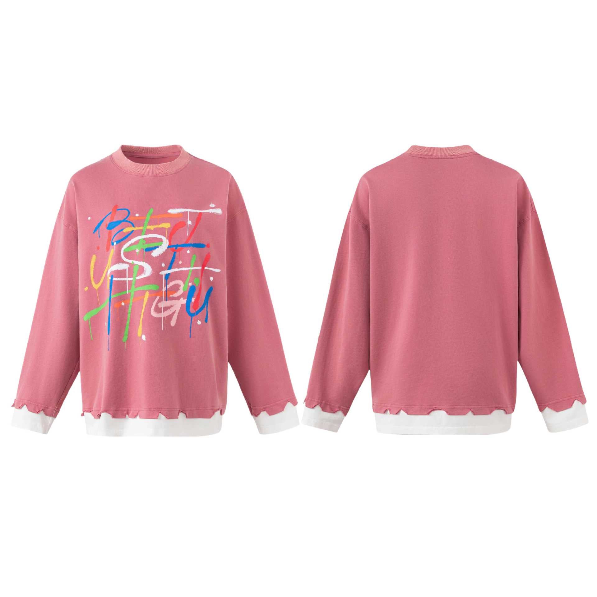 Women's Oversize Sweatshirt with Graffiti Print, Wavy Hem and Layered Look Chichicherry