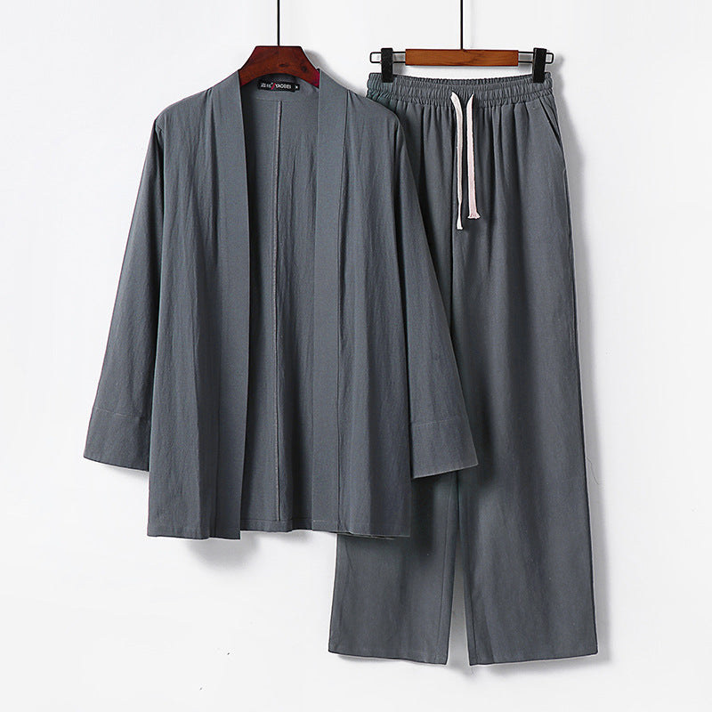 Men's Loose Kimono Loungewear Set made of lightweight cotton blend with elastic drawstring pants Chichicherry