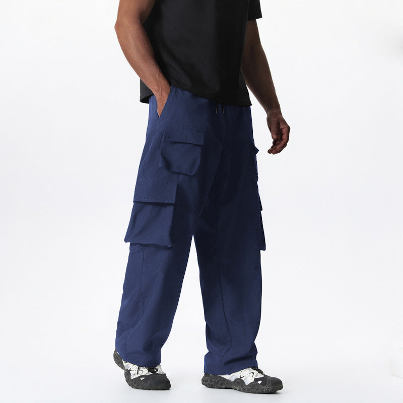 Men's Baggy Cargo Pants in Multi-Pocket Utility Style with Drawstring Waist Chichicherry