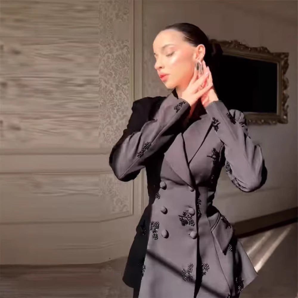 Women's Tailored Blazer Set with Peplum and Wide Marlene Pantsuit Chichicherry