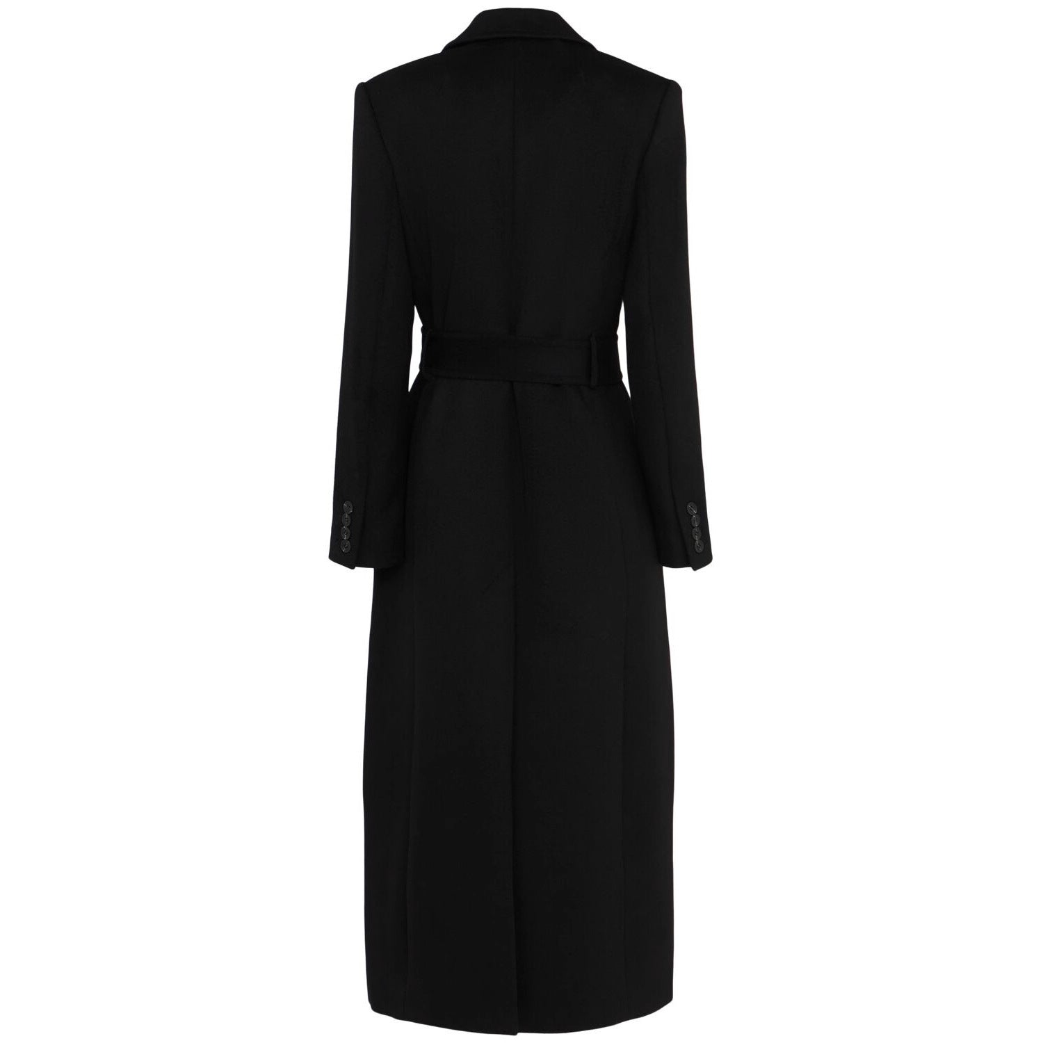 Women Longline Double-Breasted Wool Blend Coat with Tailored Cut and Fabric Belt Chichicherry