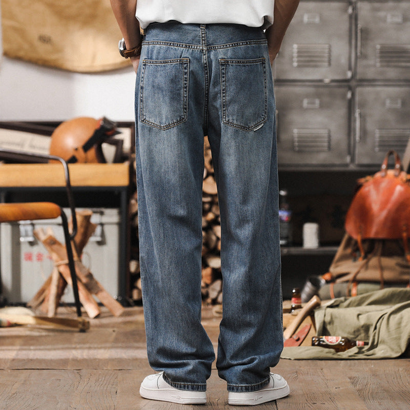 Herren Lockere Straight‑Leg Denim‑Jeans mit leichter Used‑Waschung und tiefem Schritt Chichicherry