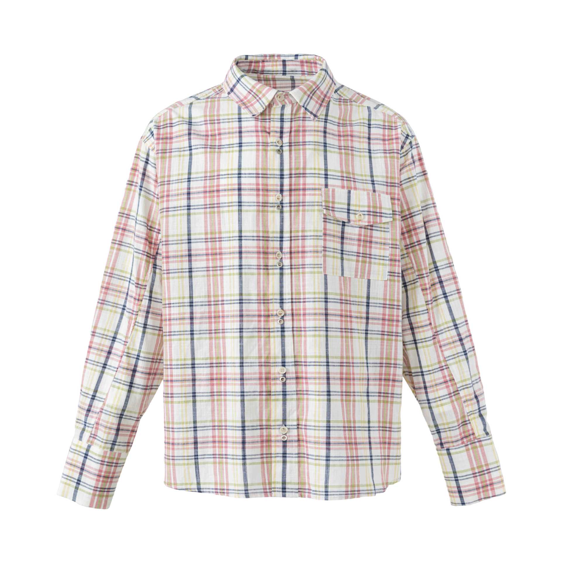 Women's Lightweight Checked Shirt in Oversized Fit made of Linen-Cotton Blend with Chest Pocket Chichicherry