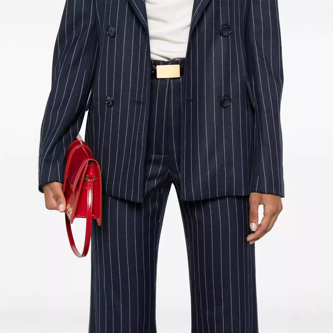 Women High-Waisted Pinstripe Palazzo Pants with Wide Flare Chichicherry