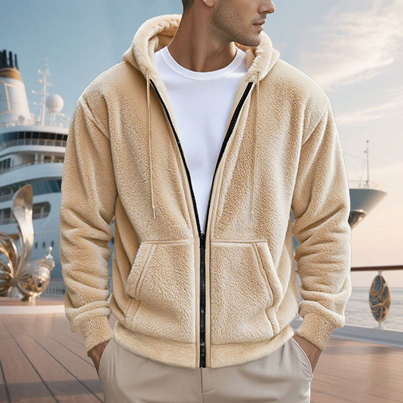 Men's Teddy Fleece Hooded Jacket with Full Zip and Kangaroo Pockets Chichicherry