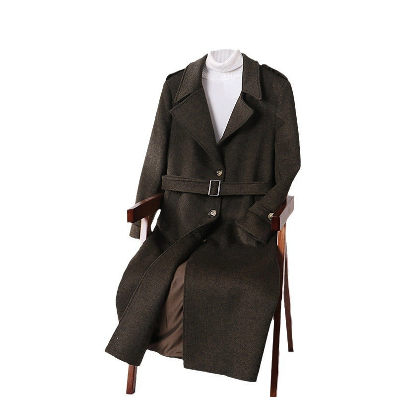 Men's Maxi-Length Wool Blend Overcoat with Boxy Silhouette, Shawl Collar and Decorative Epaulettes Chichicherry