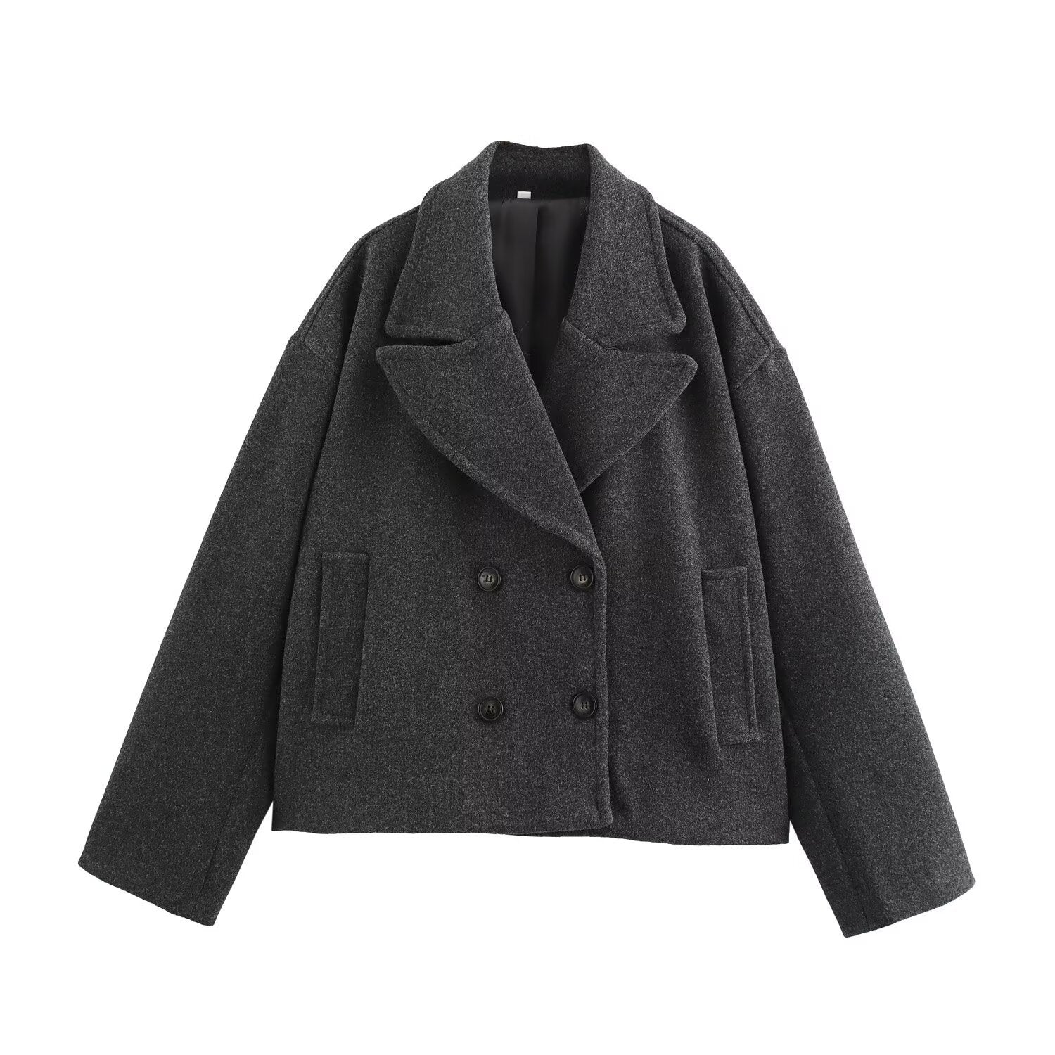 Women's Double-Breasted Wool Blend Short Jacket in Boxy Cut Chichicherry