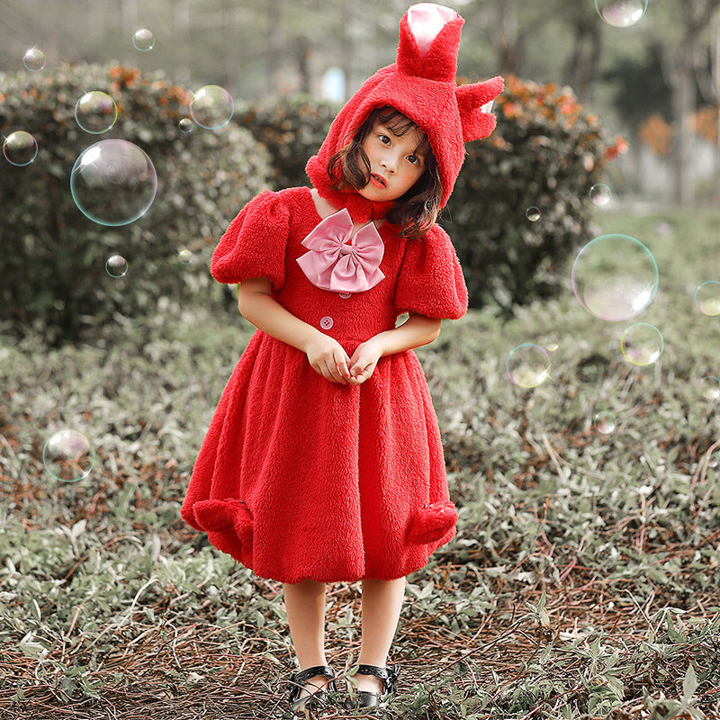 Girl plush bunny costume with hood and large ears detail Chichicherry