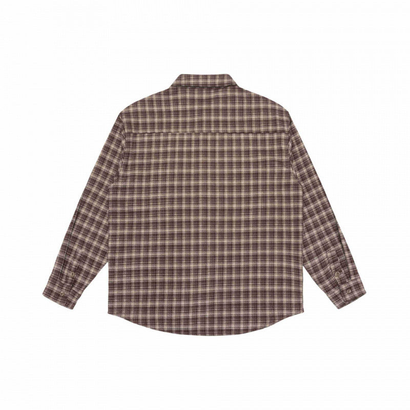 Men's Loose-Fitting Checked Flannel Shirt with Patch Chest Pocket and Rounded Hem Chichicherry