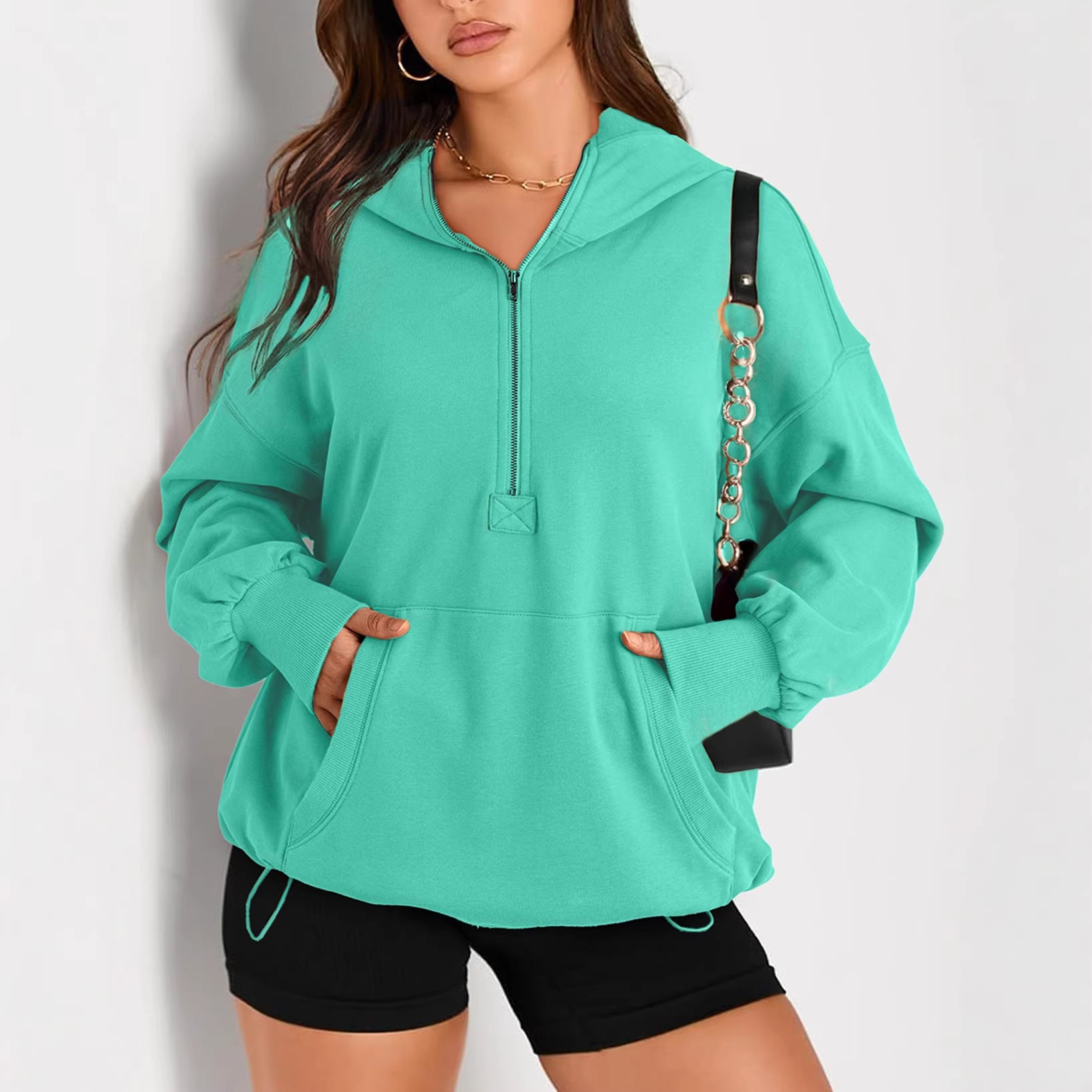 Women's Oversize Half-Zip Hoodie with Kangaroo Pocket Chichicherry