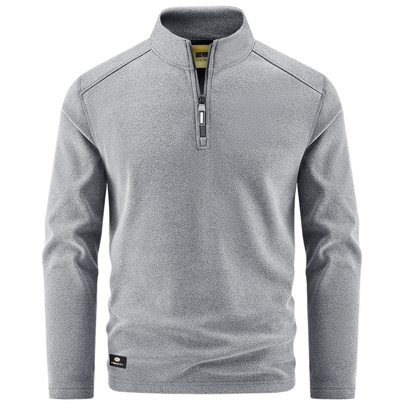 Men's Thermal Fleece Pullover with Short Zipper and Stand-Up Collar Chichicherry