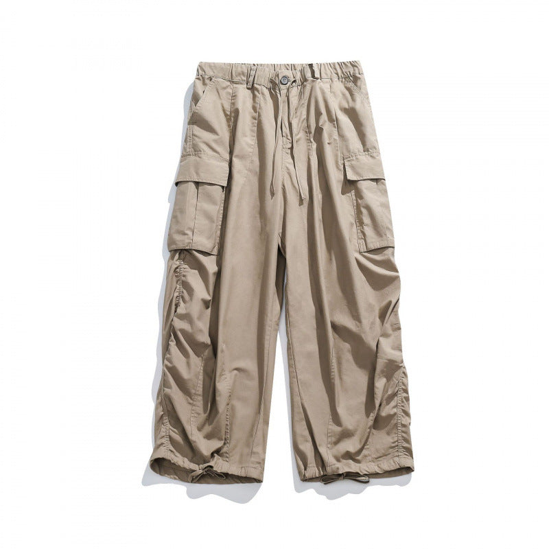 Unisex Wide Utility Cargo Pants with Drawstring Waistband, Multifunctional Pockets and Hem Cord Chichicherry