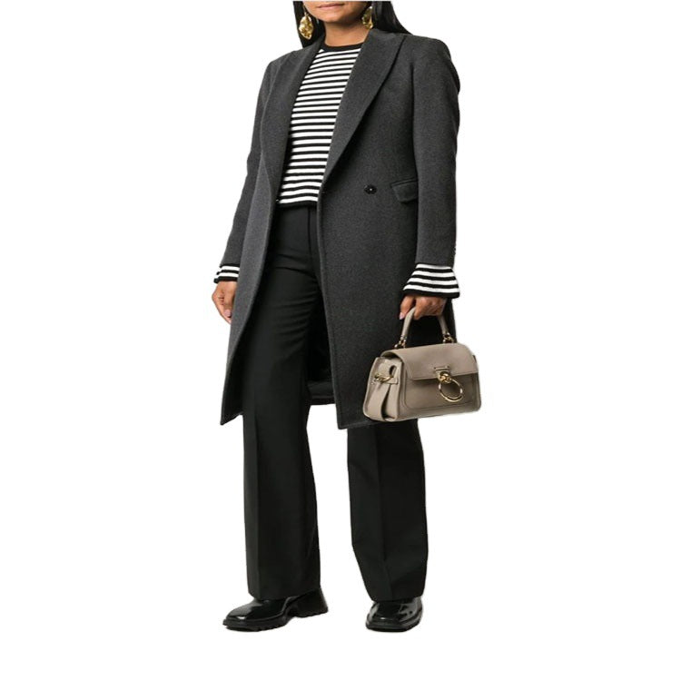 Women Slim Tailored Long Coat with Shawl Collar, fitted seam guidance and concealed button placket Chichicherry
