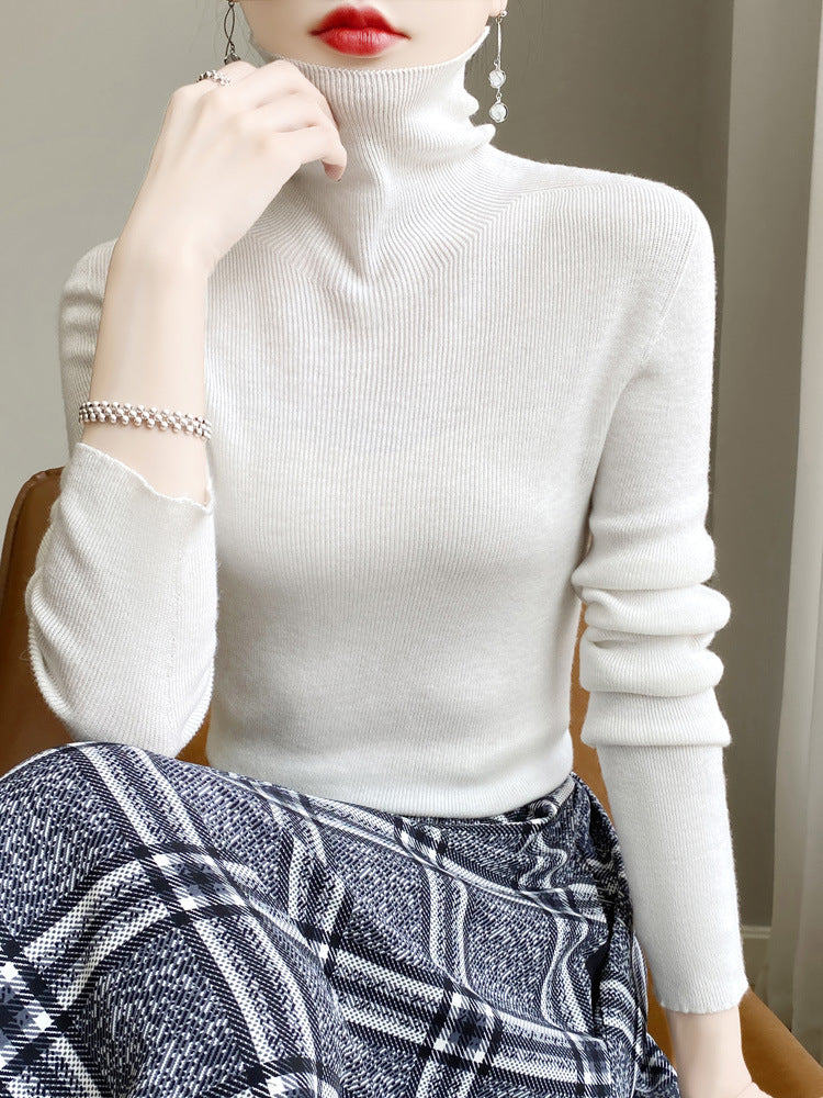 Women's Narrow Turtleneck Fine Knit Sweater with Elastic Rib Structure and Minimalist Silhouette Chichicherry
