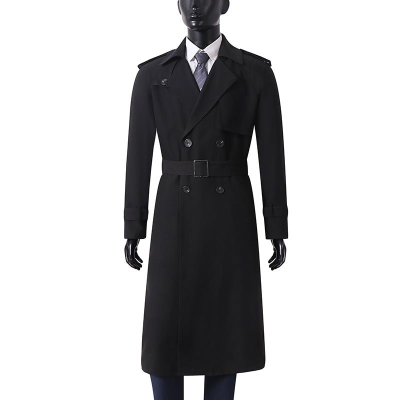 Men's Classic Double-Breasted Trench Coat made of lightweight Wool Blend with Shawl Collar and Epaulettes Chichicherry