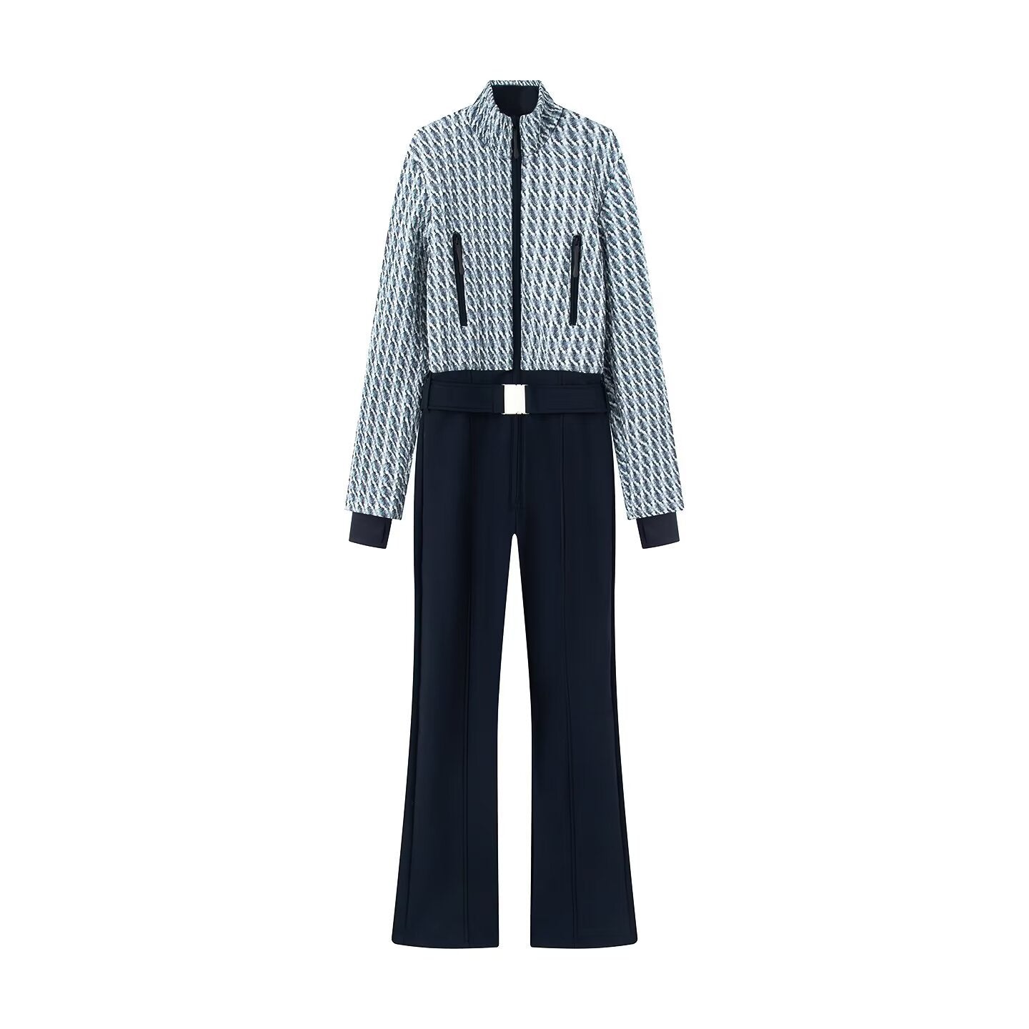 Ladies two-piece set consisting of structured short jacket and high-cut flared trousers Chichicherry