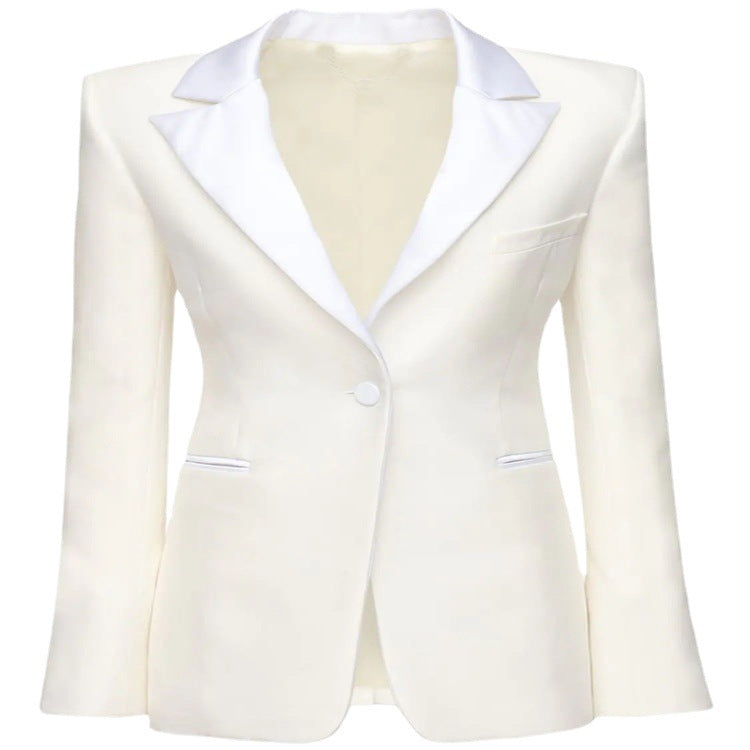 Women Structured Shoulder Blazer in Retro-Tailoring Chichicherry