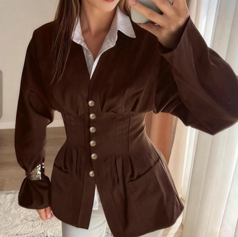 Women's tailored corset blazer with decorative button placket Chichicherry