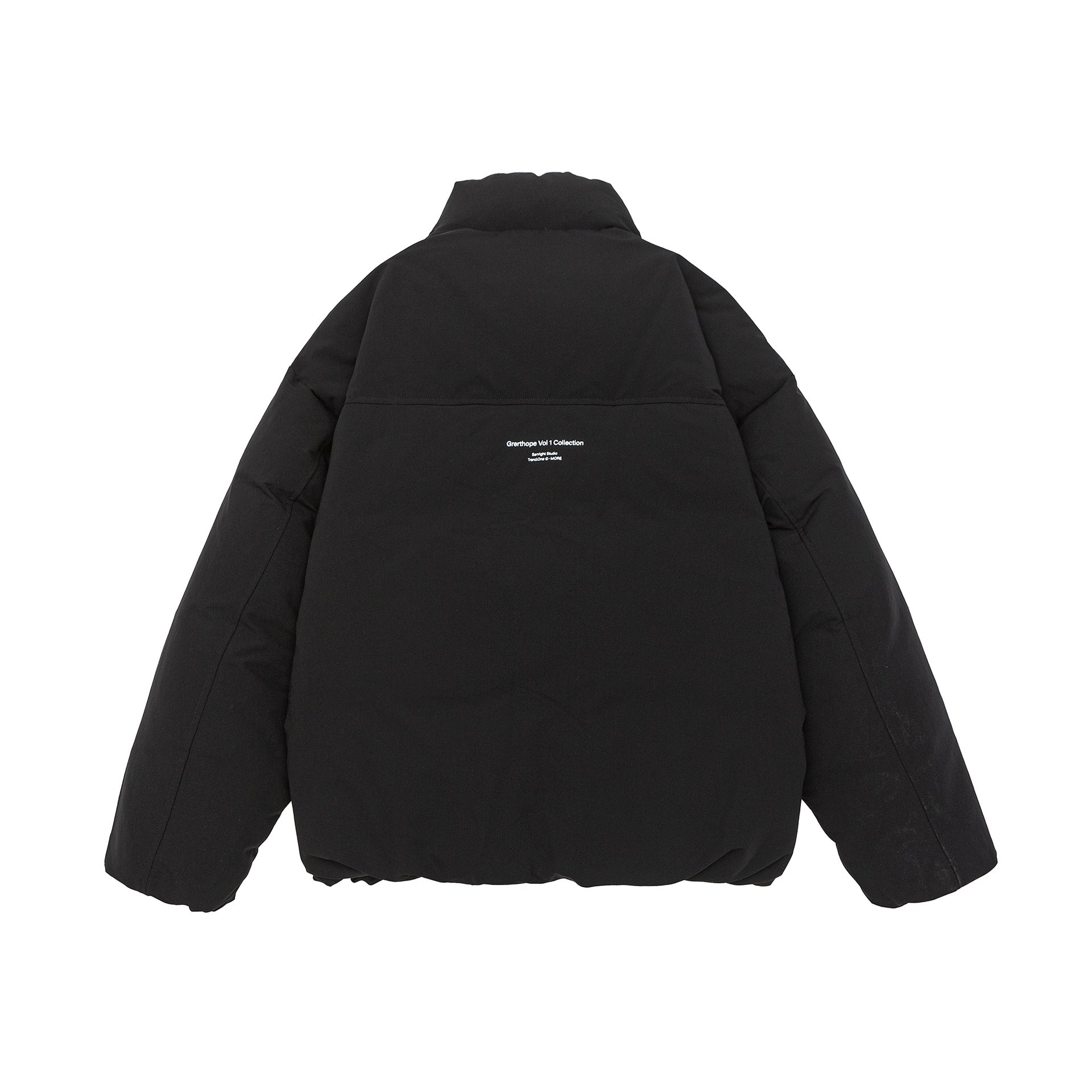 Women short cut oversized quilted jacket with high stand-up collar and concealed zipper Chichicherry